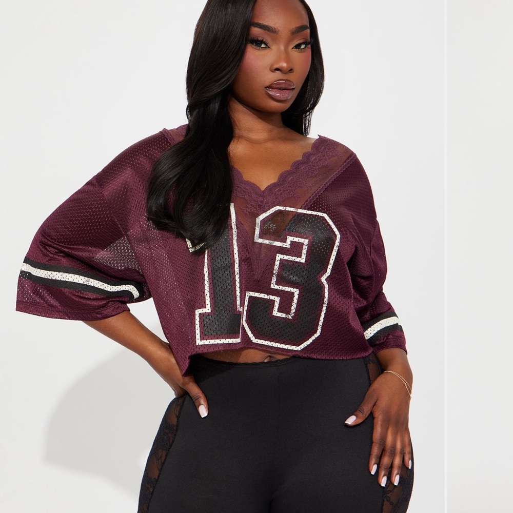 Fashion Nova Burgundy Lace-Trimmed Cropped Jersey